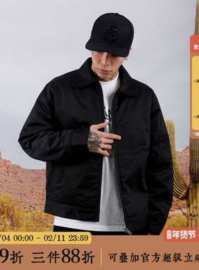 CRASHER翻领拉链工装棉衣外套美式复古街头基础黑色棉服教练夹克