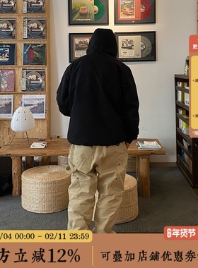 BBCN STORE水洗复古做旧双膝伐木工装裤街头宽松直筒休闲长裤男