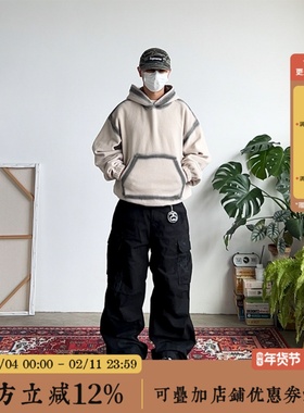 BBCN STORE美式复古重磅纯色迷彩羊羔绒连帽卫衣宽松休闲百搭上衣