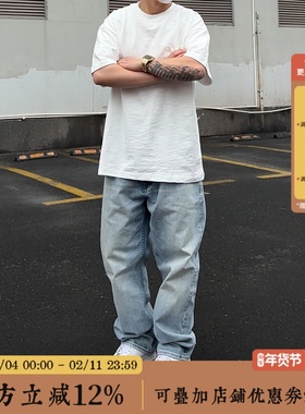 BBCN STORE美式复古水洗14OZ赤耳宽松廓形直筒牛仔裤cleanfit长裤