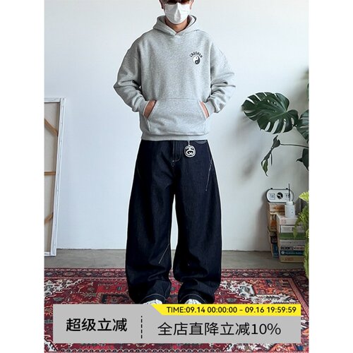 美式复古原色宽松阔腿牛仔裤