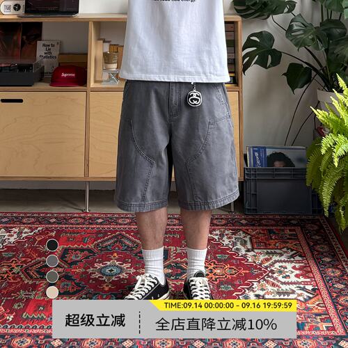美式工装帆布多袋宽松五分短裤