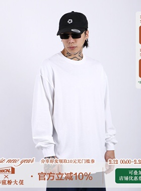 BBCN STORE 美式270g重磅纯色小领口纯棉长袖男女宽松休闲打底衫