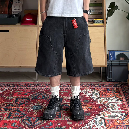 美式复古水洗竹节棉牛仔短裤