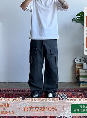 BBCN STORE美式复古重水洗做旧褶皱工装裤男女宽松休闲百搭长裤