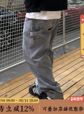 BBCN STORE美式复古水洗做旧磨破伐木工装裤街头宽松直筒休闲长裤