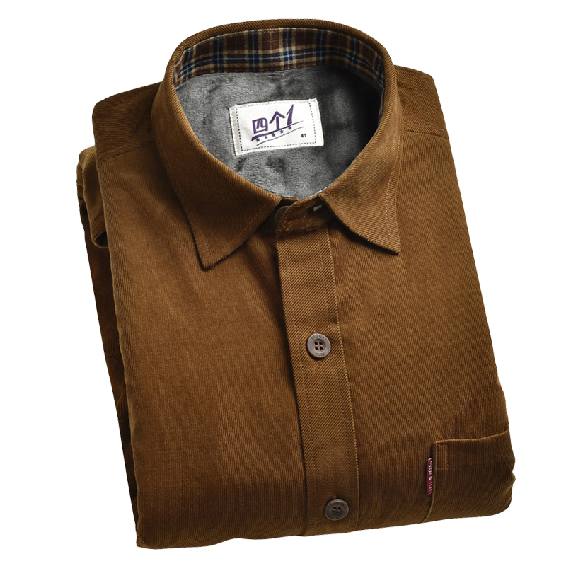 保暖冬季纯棉加厚加绒大码衬衫