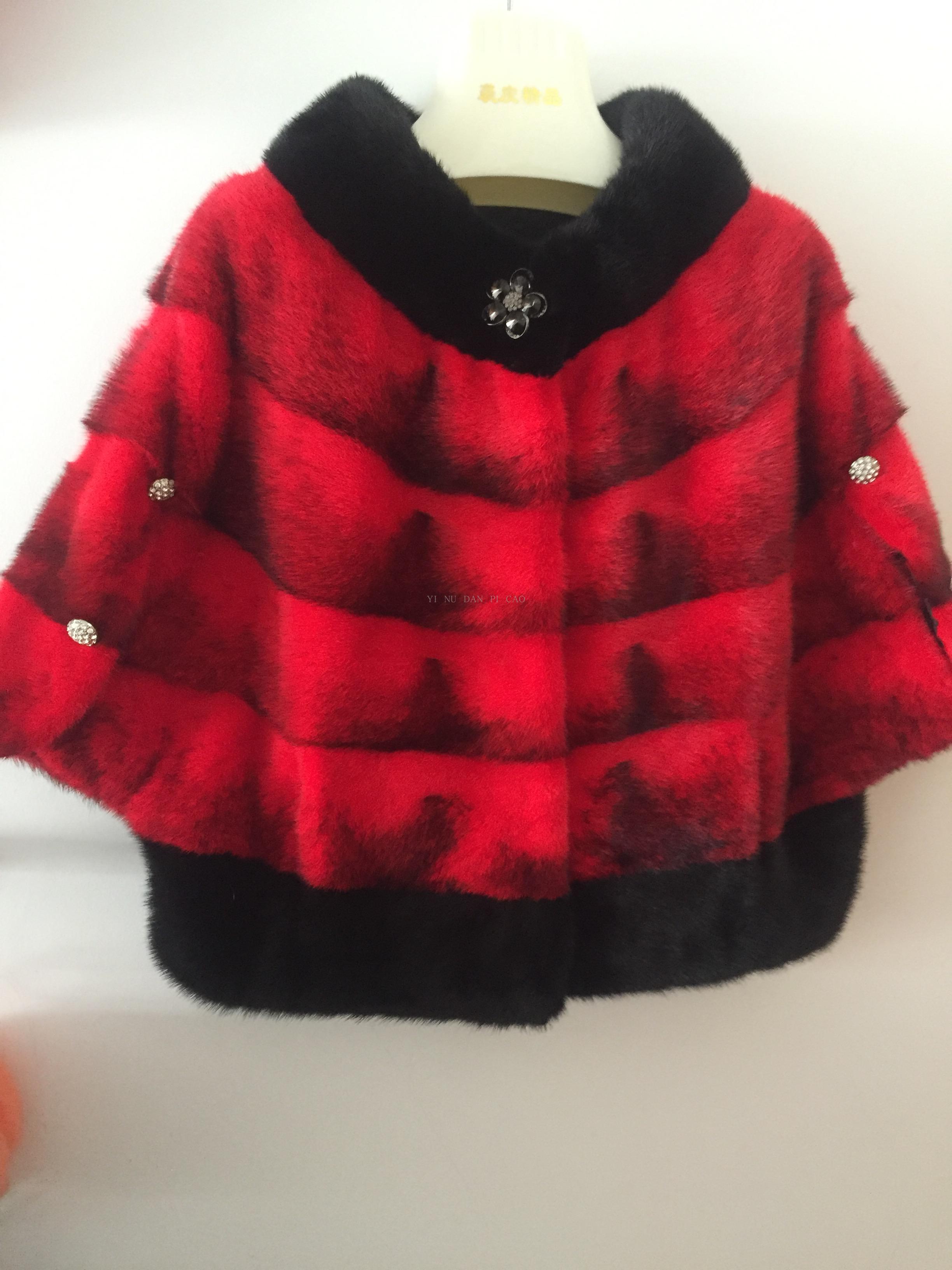 2016新品进口貂皮整貂十字貂红色蝙蝠衫水貂短款外套海宁皮草