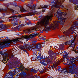 红色底织金仙鹤纹瑞鹤图加厚织锦缎面料茶席马甲宋锦丝绸缎子布料