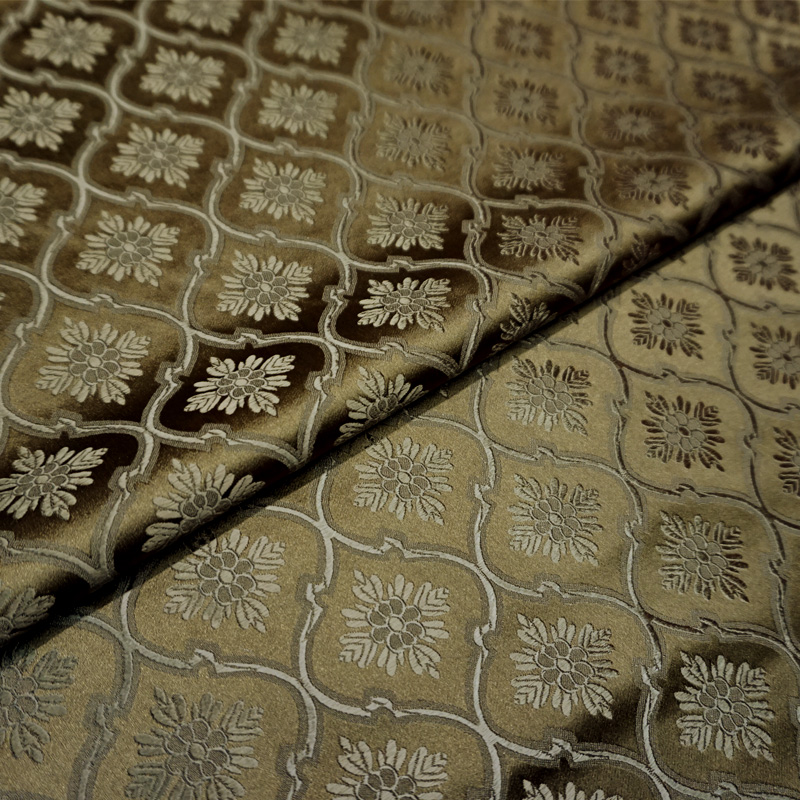 驼棕色菱形底纹缎子汉服古装布料