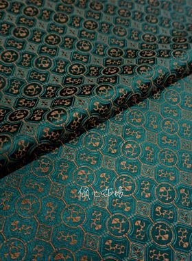 深绿色配咖啡小天华锦上添花宋式织锦缎布料丝绸缎子面料古装汉服