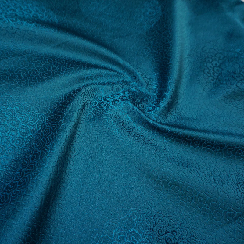 促销推荐 孔雀蓝绿色满地祥云团云纹织锦缎丝绸缎子布料面料唐汉