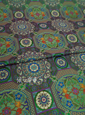 绿色底吉祥梅花宝相花纹团花中式织锦缎布料云宋锦丝绸缎子面料