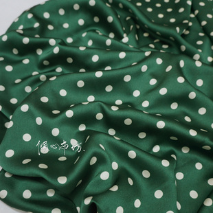 深绿色1cm可爱水玉点点波点亚光缎面仿真丝锻面料布料衬衫连衣裙