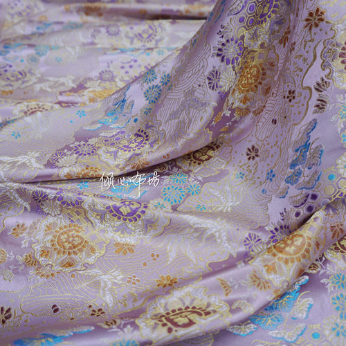 浅紫色雪青色可爱古典花纹和风织锦缎宋锦面料丝绸缎子布料古装