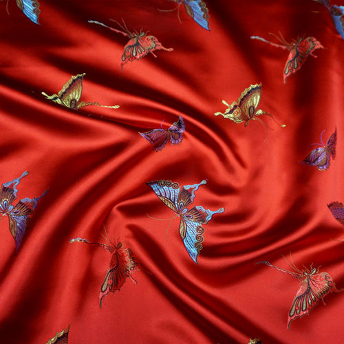 宽幅大红底五彩老花古香织锦缎