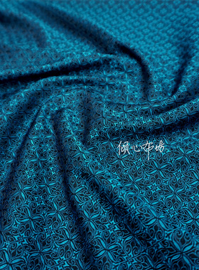 黑配孔雀蓝绿色碎花底纹织锦缎布料丝绸缎子面料宋锦古装唐装汉服