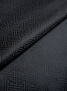 高档黑色万字纹中回纹城墙纹织锦缎云宋锦国风丝绸缎子布料汉面料