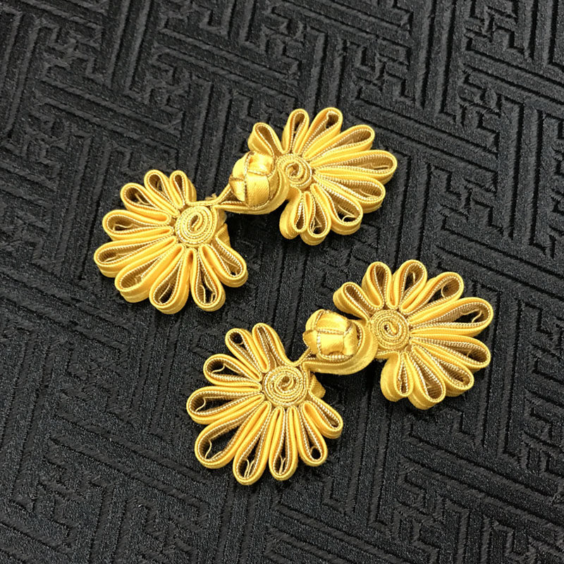 金黄色配金明黄亮黄色菊花扣子一个/手工盘扣/绸缎唐装旗袍扣民族