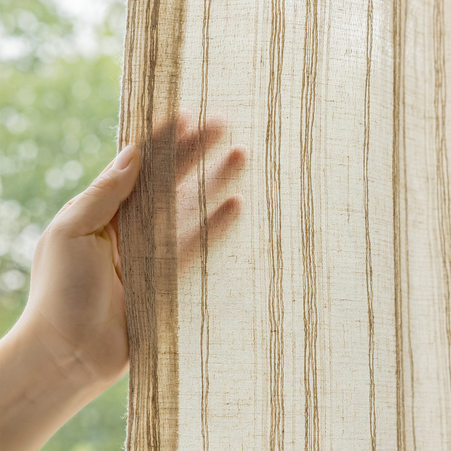 日式原木风亚麻条纹纱帘透光不透人棉麻窗帘田园风小清新森系窗纱