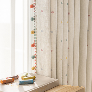 奶油风多巴胺波点雪尼尔窗帘儿童房女孩卧室飘窗新款 遮光布料定制