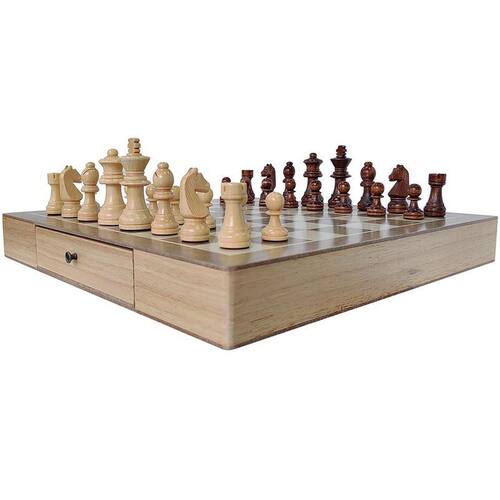 厂家直销无磁台式国际象棋木制带抽屉棋牌游戏玩具棋跨境批发