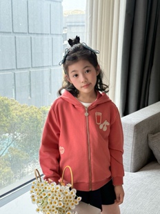 RM原创设计春新品女童宝宝纯棉樱花粉刺绣樱桃拉链连帽卫衣外套