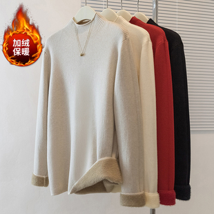 大码半高领保暖内搭加绒加厚毛衣针织打底衫女秋冬装胖mm显瘦上衣