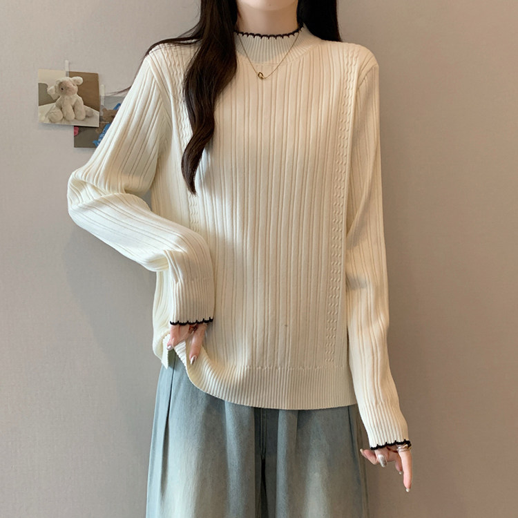 大码女装长袖半高领毛衣针织打底衫女士2025秋冬新款胖mm显瘦上衣