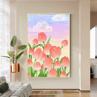 2025新款 郁金香钻石画满钻客厅十字绣手工点贴钻卧室餐厅花卉挂画