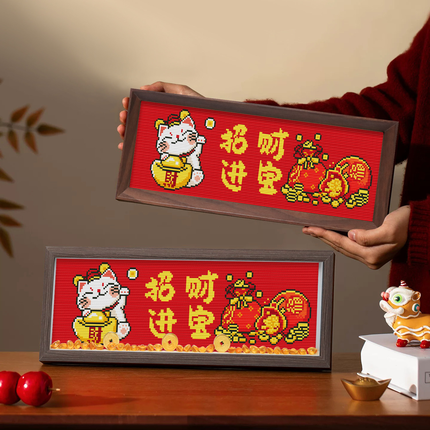 2026新款带框十字绣招财进宝diy解闷手工小件刺绣套件猫乔迁礼物