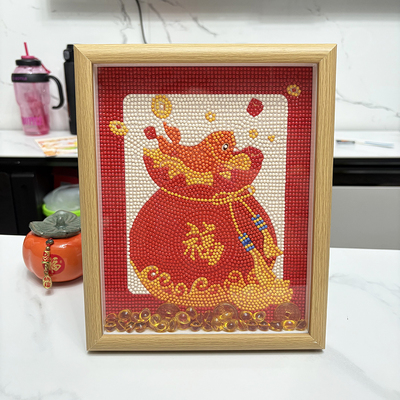 真玻璃带框钻石画年年有余