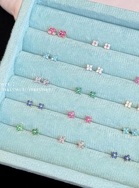 Maywct 暴富mini小花彩色花朵招财闪亮精致耳钉S925耳饰养耳不摘