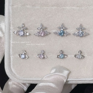 Maywct 闪钻土星钛钢耳钉爆闪百搭精致高级感星球拧扣耳骨钉耳饰