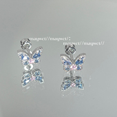 Maywct 绝美清冷冰川蓝粉色爆闪蝴蝶钛钢螺丝平底耳骨耳蜗耳钉