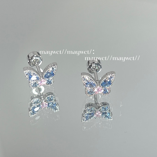 绝美冰川蓝粉蝴蝶钛钢耳骨耳蜗钉