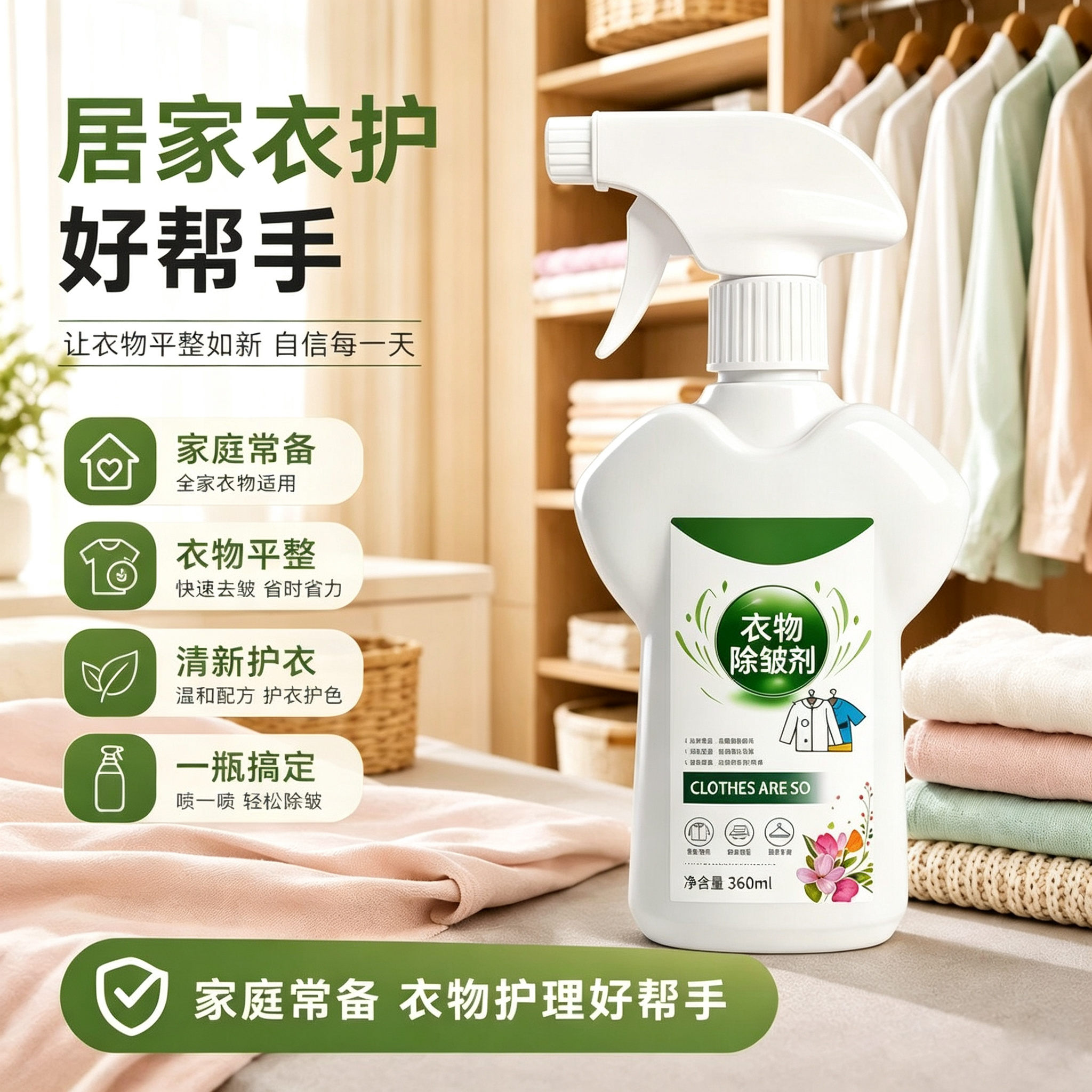 衣物除皱祛味喷雾清新香氛除臭剂去异味免洗免烫便携柔顺神器
