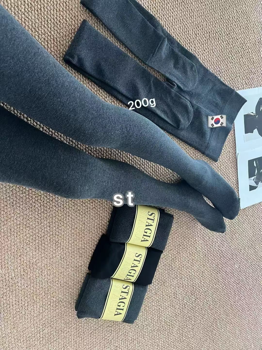 2025秋款st百搭薄绒280g交织纹理修身弹力灰色打底袜女连裤袜子