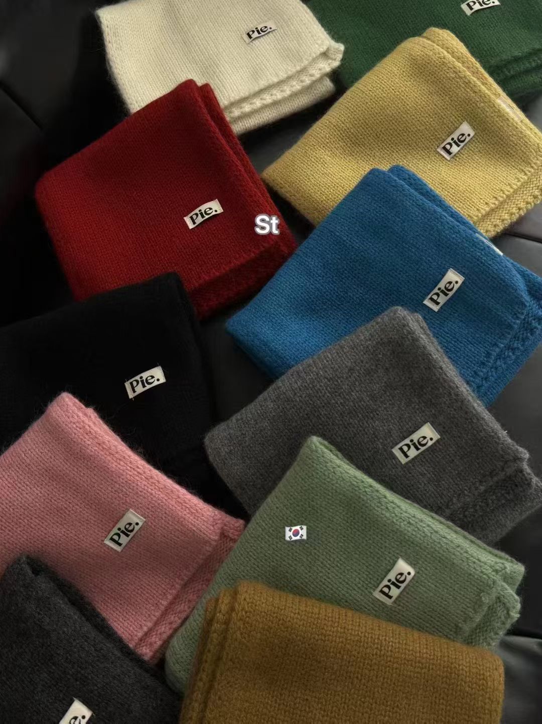 2025秋冬韩版pie字母贴标休闲纯色羊毛兔毛针织毛线短围巾女围脖