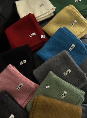 2025秋冬韩版pie字母贴标休闲纯色羊毛兔毛针织毛线短围巾女围脖