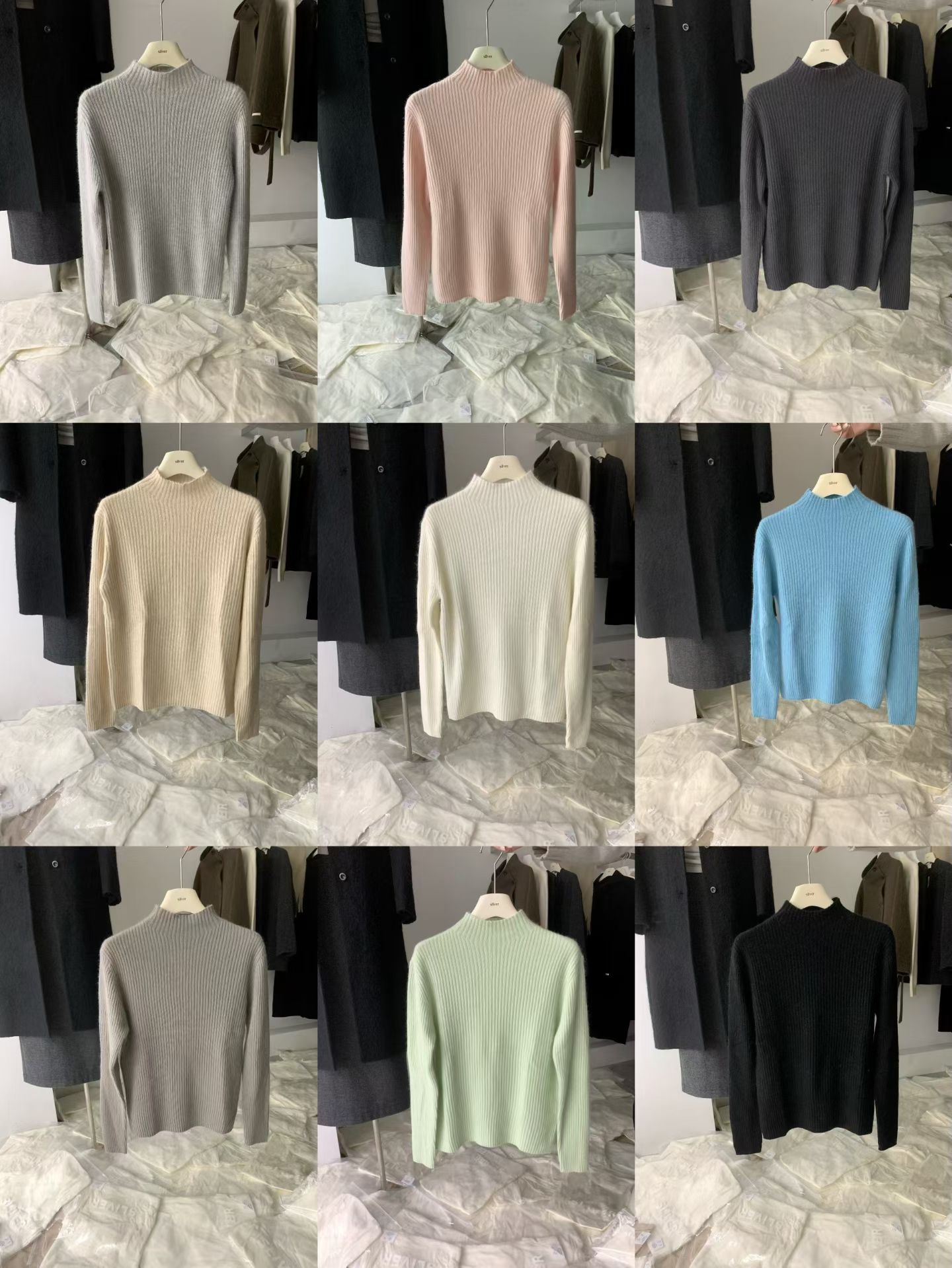 25冬韩版sliver半高领浣熊绒纯色针织衫女修身坑条纹打底衫毛衣