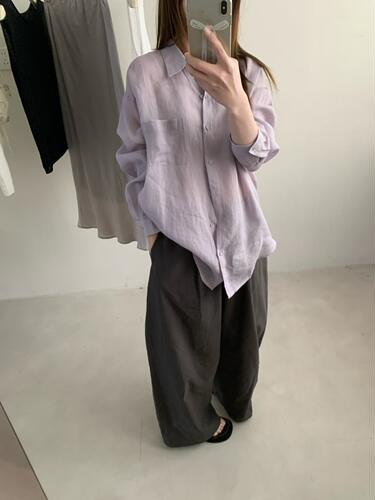 26春夏韩版sliver复古紫色苎麻料长袖衬衫女宽松纯色休闲防晒衬衣