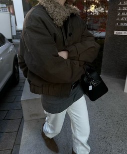 冬韩insist复古军绿色毛领翻领休闲保暖工装 羽绒服女短夹克外套