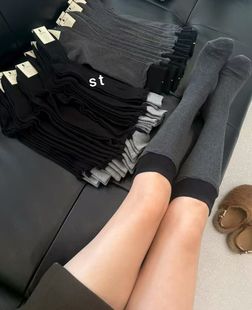 25秋冬韩版 复古百搭撞色拼接过女高筒袜子长筒袜小腿袜