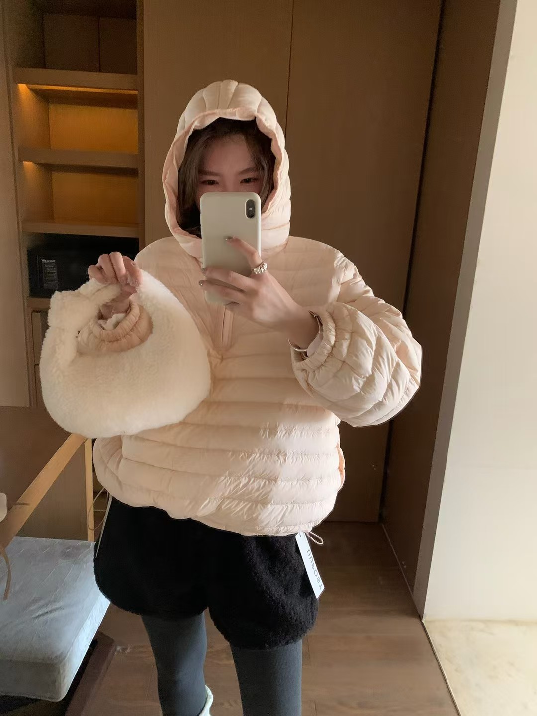 25冬韩版uupost淡粉色连帽排骨羽绒服女宽松休闲90白鸭绒保暖外套