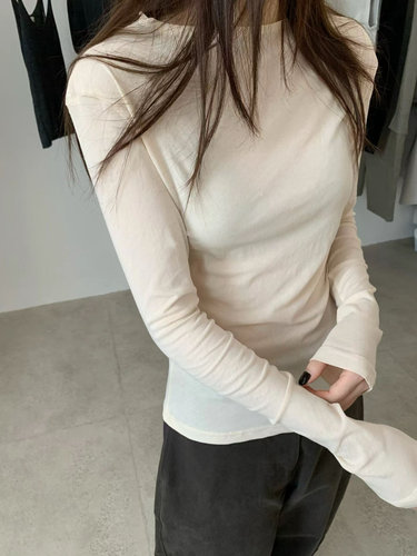 秋上新韩版sliver简约纯色长绒棉打底长袖T恤女上衣tee