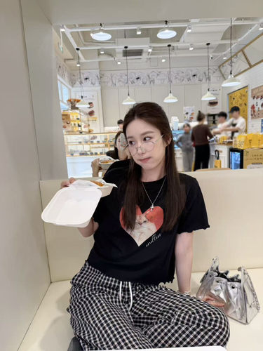 春夏韩版ipeak甜酷爱心猫咪印花短袖t恤女花边修身小个子短款TEE