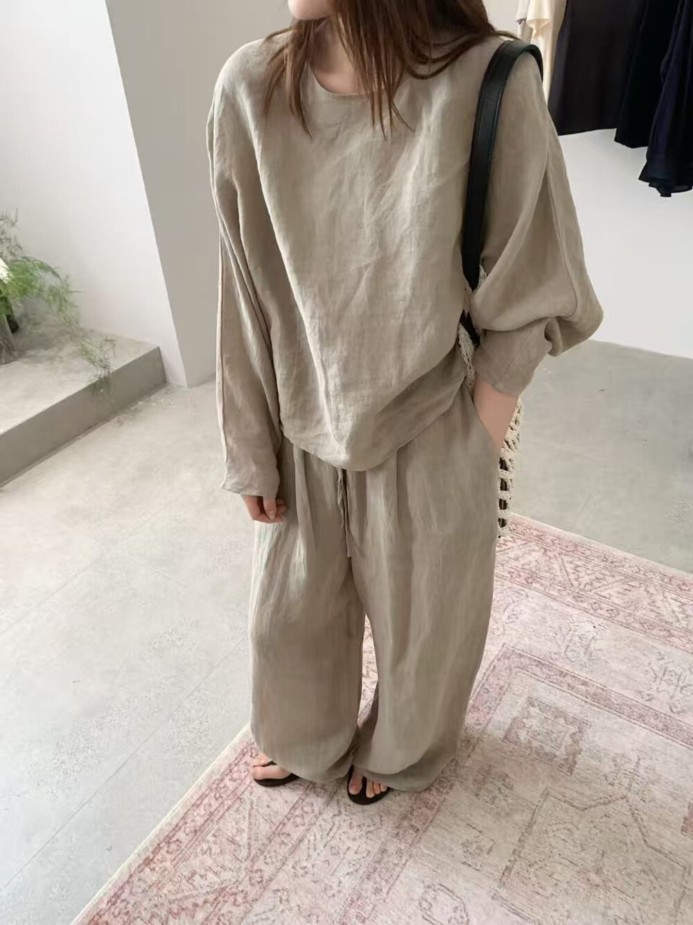 26春夏韩版sliver肉粉色蝙蝠袖宽松短款亚麻料衬衫女防晒上衣