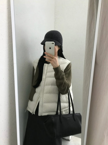 冬款韩版SINGLE WELL极简黑色宽松绗缝羽绒马甲  女保暖背心外套