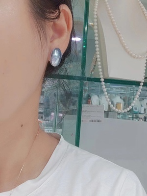 天然马贝珍珠时尚简约复古气质纯银针大耳钉耳环女耳饰耳环耳坠